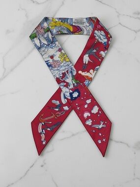 Hermès Sur Mon Nuage Twilly Silk Scarf Red Blue Dimitri Rybaltchenko + Box